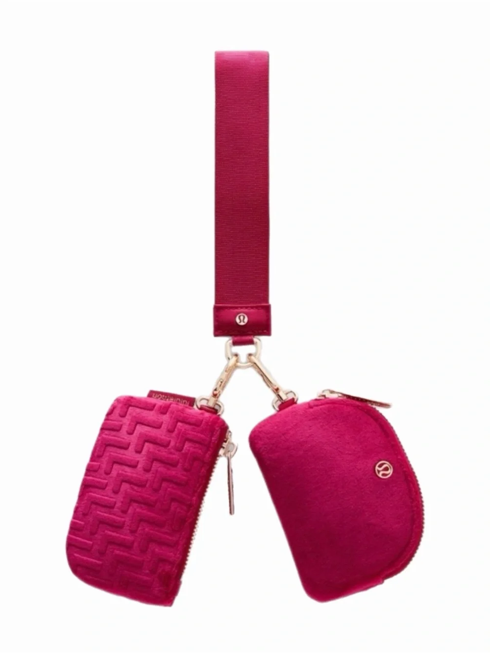 NWT Lululemon Dual Pouch Wristlet *Monogram Velvet (Berry Rumble/Gold)